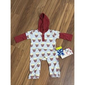NWT Kickee Pants Preemie Newborn Baby Boys Hooded Romper Popcorn Outfit Blue Red